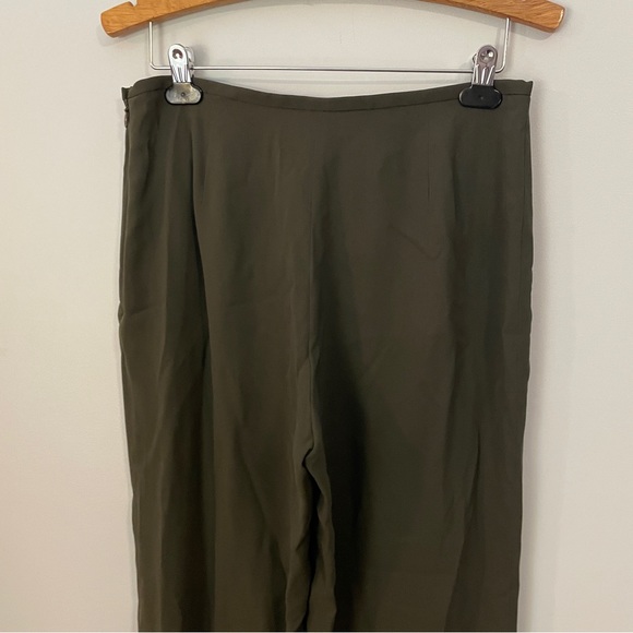 Vintage Brooks Brothers Stretch Olive Army Green Silk Wide Leg Trousers Size 10 - Picture 4 of 6